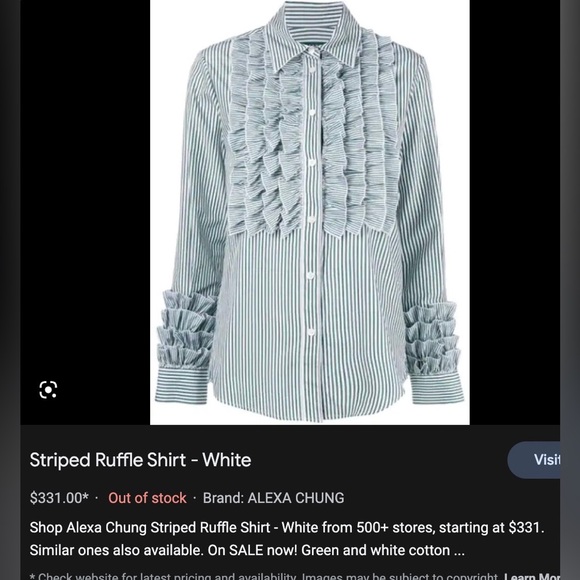 Alexa Chung Green and White Striped Ruffle Button-down Shirt 100% cotton US 2 - Picture 2 of 15